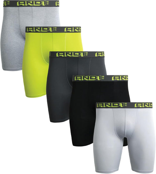 Mens Boxer Briefs - 5 Pack Performance Stretch Mens Underwear Long Leg Boxers for Men with Contour Pouch, 9" Inseam